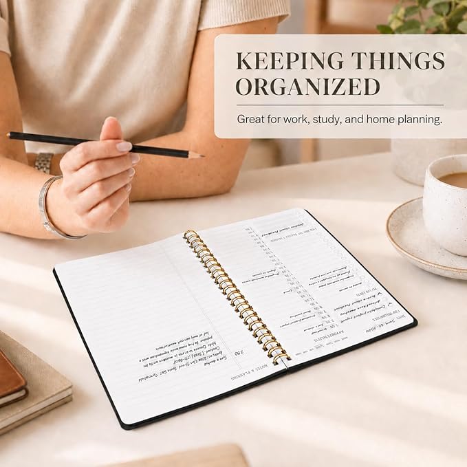 Daily Planner with Hourly Schedules - Undated To Do List Notebook for Work and Study, Spiral Bound, 5.5" x 8.5", Easily Manage Tasks and Appointments - Black