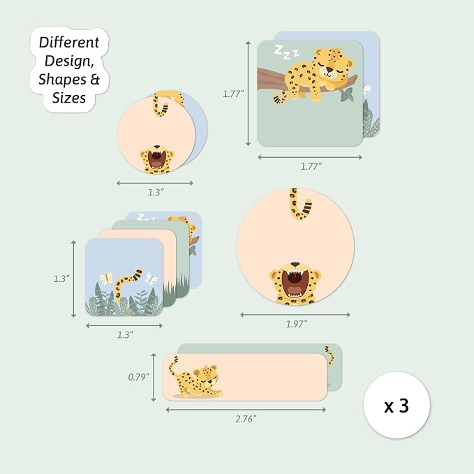 Camp Name Labels for Kids (33) – Custom Waterproof Stickers for Water Bottles, Lunch Boxes, Daycare & School with Unique Designs - Leopard