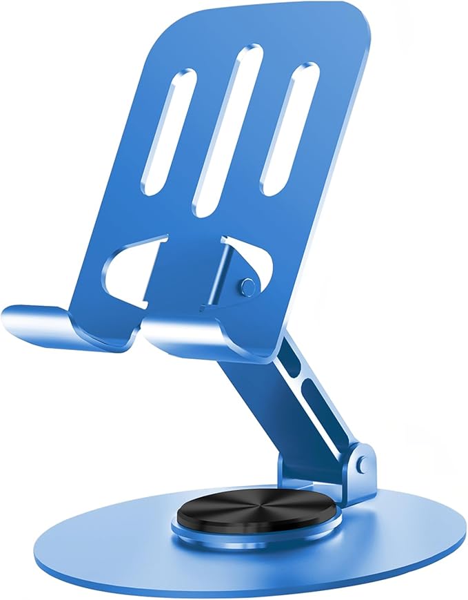 Universal Metal Cell Phone Stand, Multi-Angel Adjustable 360° Rotation Non-Slip Metal Phone Stand Compatible with iPhone 17 16 Pro Max and All Smartphones (Blue)