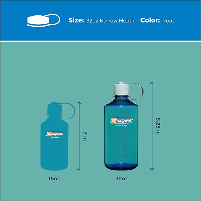 Nalgene 32 oz Narrow Mouth Water Bottle | BPA-Free, Durable & Leak Proof, Lightweight Bottle for Hiking, Gym & Travel, Trout