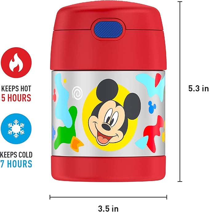 THERMOS FUNTAINER 10 Ounce Stainless Steel Vacuum Insulated Kids Food Jar with Spoon, PRESCHOOL MICKEY