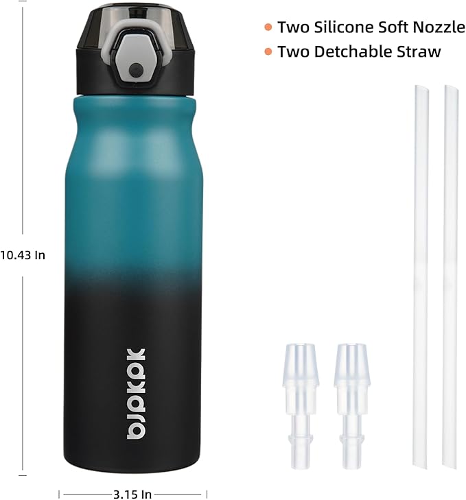BJPKPK Water Bottle with Straw 25oz Insulated Water Bottles Reusable Stainless Steel Metal Thermal Flask with Leak Proof Lockable Lid and Carry Handle,Indigo Black
