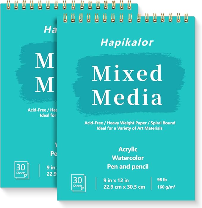 Sketch Book Mixed Media Pad, 2-Pack 9" x 12" Top Spiral Bound Sketch Pad, 30 Sheets 98lb/160gsm Acid-Free Drawing Paper, Art Supplies Sketchbook for Drawing, Sketching