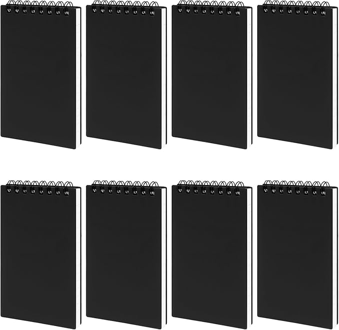 wavamawa 8 Pack Pocket Notebooks, 3x5 Inch Small Lined Spiral Notebooks, Mini College Ruled Memo Pads, Pocket Size Notepads for Students, Teachers, Nurses, Writers, Home, Office, School, Travel, Work, Journaling, Note Taking, Black