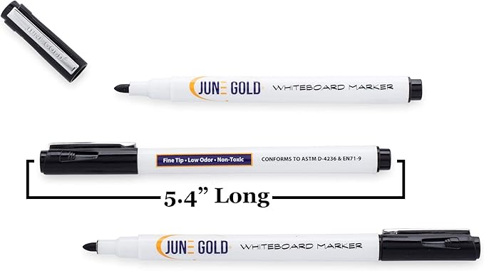 June Gold 32 Assorted Colored Dry Erase Whiteboard Markers, Fine/Bullet Tip, 2 sets of 13 Unique Colors With 8 Black Markers, Low Odor, Slim Barrel & Vivid Lines