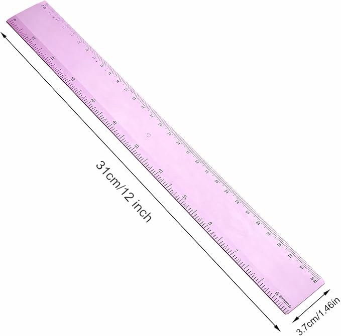 EBOOT 2 Pack Plastic Ruler Straight Ruler Plastic Measuring Tool for Student School Office(Pink,12 Inch)