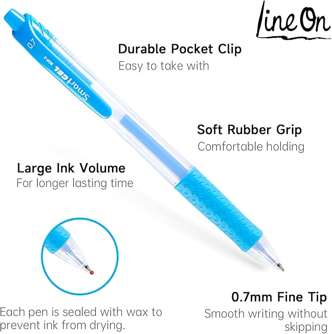 Colored Gel Pens, Lineon 24 Colors Retractable Gel Ink Pens with Grip, Medium Point(0.7mm) Smooth Writing Pens Perfect for Adults and Kids Journal Notebook Planner, Writing in Office and School