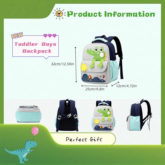 Dinosaur Backpack for Boys Bookbag for Toddler Kids 3-5 Boys School Bags Lightweight Preschool Backpack