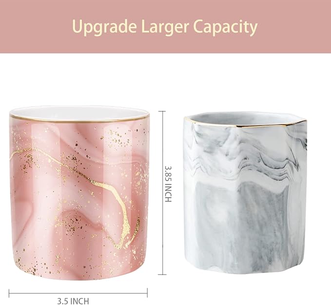 Large Capacity Colored Pen Holder for Desk, Ceramic Pencil Holder Pen Cup Marker Holder Makeup Brush Holders, Desk Accessories & Workspace Organizers for Home, Office, Red Marble
