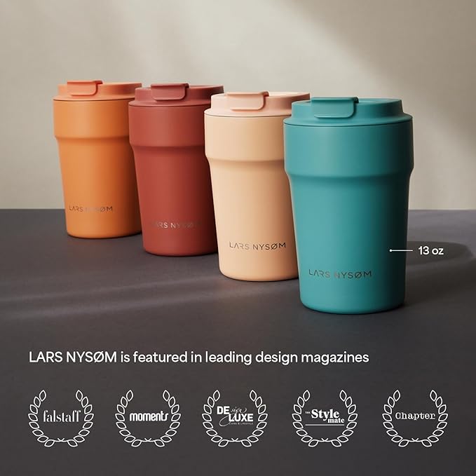 LARS NYSØM Thermo Coffee Mug to go 17oz | Travel Mug 0.5 Liter with Insulation | Leak Proof Stainless Steel Thermal Tumbler for Coffee and Tea on the Go (Ash Gray, 17oz)