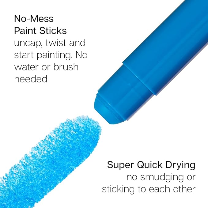 KINGART TEMPERA PAINT Sticks, Set of 12 Rich Colors, Solid Tempera Paint, Super Quick Drying, Non-Toxic, Work Great on Paper, Canvas, Wood, Glass and more