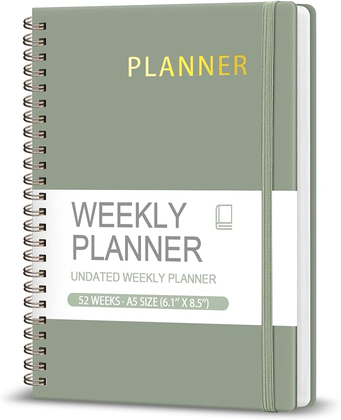 Undated Weekly Planner, Weekly To Do List Notebook with Goal, Organizer & Habit Tracker, A5 Daily Planner with Spiral Binding, Ideal for Office School Suppies