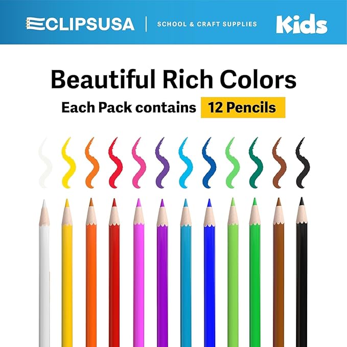 E-CLIPS USA Colored Pencils Bulk 12 Pack Colored Pencils for Kids Coloring Pencils Color Pencil Set (72 Pack)