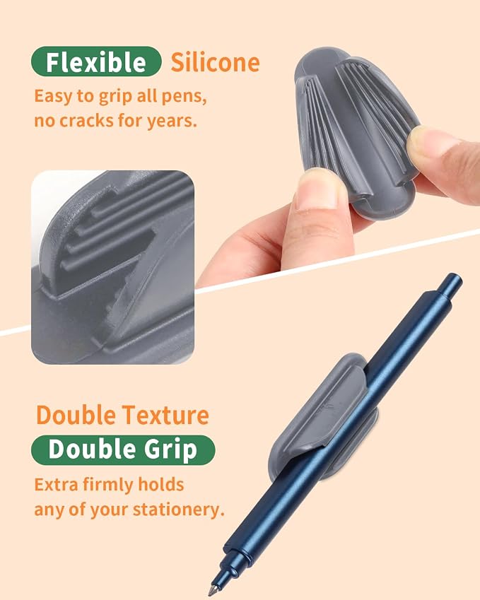 Tiizze Adhesive Pencil Holders for Desk Set of 10 - Silicone Pen Holder with 15 PCS Adhesive Pads - Flexible Pencil Holder for Office Essentials Accessories and Teacher Supplies - Grey