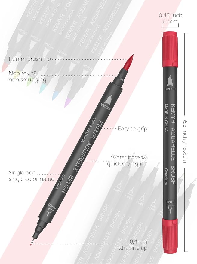KEMYR Markers for Adult Coloring Books: 80 Color Dual Tip Fine & Brush Pens Water-Based Coloring Marker for Adults Drawing Sketching Bullet Journal Writing Lettering No bleeding