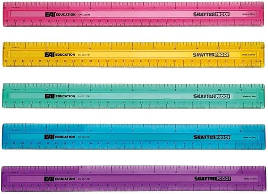 EAI Education 12" ShatterProof Ruler 1/8" Scale: Assorted Colors - Set of 100
