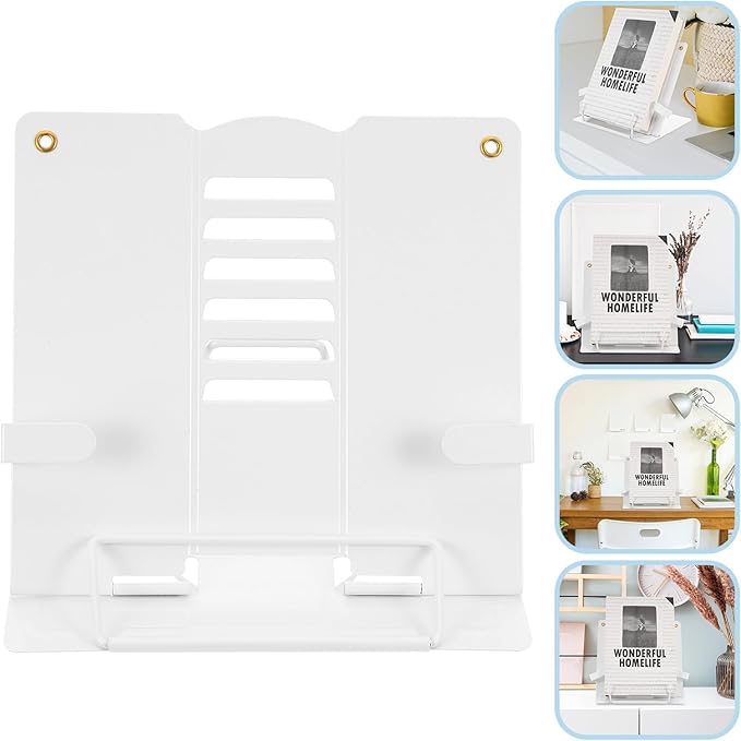 Multipurpose Tablet and Book Stand Holder, Desktop Reading Rack with Anti-Glare Design, Blue-White Portable Textbook and Kitchen Recipe Holder for Home and Office Use