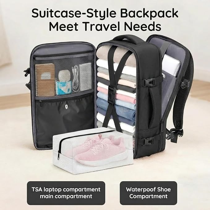 Taygeer Mochila De Viaje Para Hombre, TSA Travel Laptop Backpack for Men | Carry on Bag, Fits 15.6 Inch Laptop, Shoe Pouch, Water Bottle Pocket, Travel Gift for Men Business Work Black