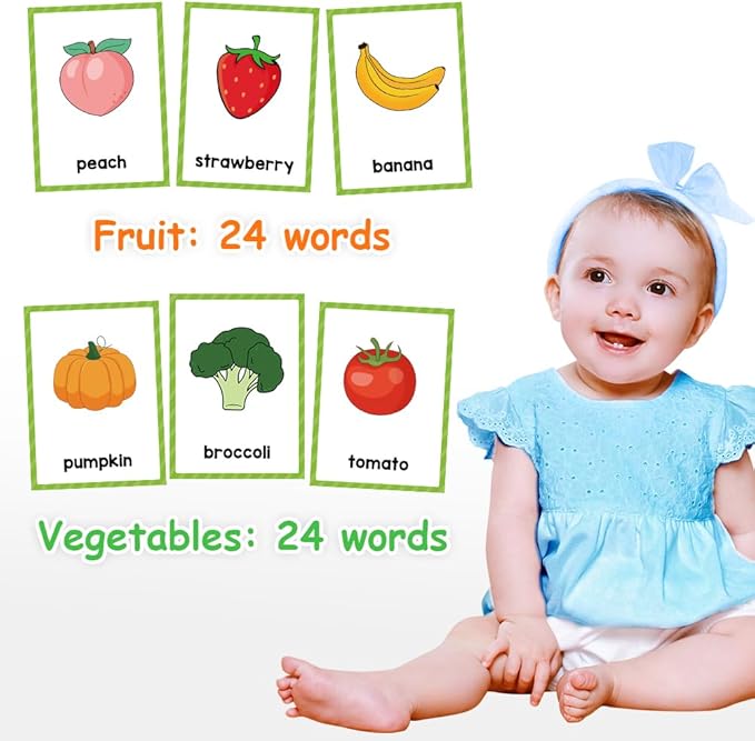 Lachilly Fruits and Vegetables Learning Flashcards, High Frequency Words, Beginning Reading, Kindergarten, ESL Teaching Materials, Autism Learning Materials, Vocabulary Building, 25 Cards, 48 Words
