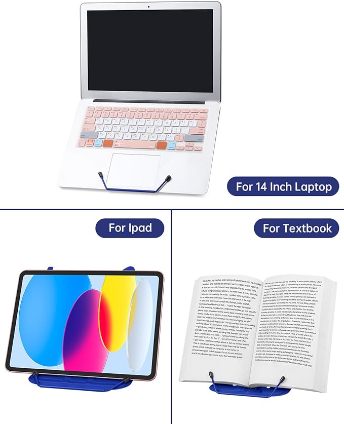 Honagu Adjustable Metal Book Holder, Document Holder, Sturdy Typing Stand for Cookbooks, Textbooks, Tablets, Music Books (Blue)
