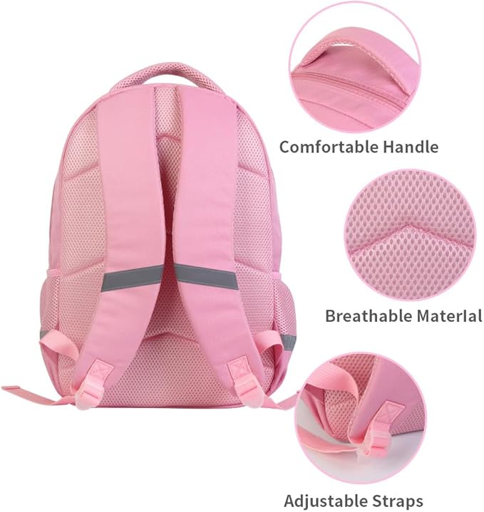 HiMagics Kids School Backpack for Boys & Girls Lightweight Waterproof Bookbag Large Capacity Ergonomic Comfortable Shoulder Straps Ideal for Elementary Middle School and Travel Pink Fox Pattern