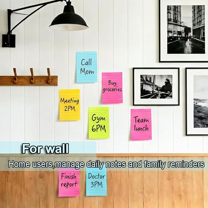 (18 Pack) Lined Sticky Notes 4x6 in,Bright Large Notepads with Lines