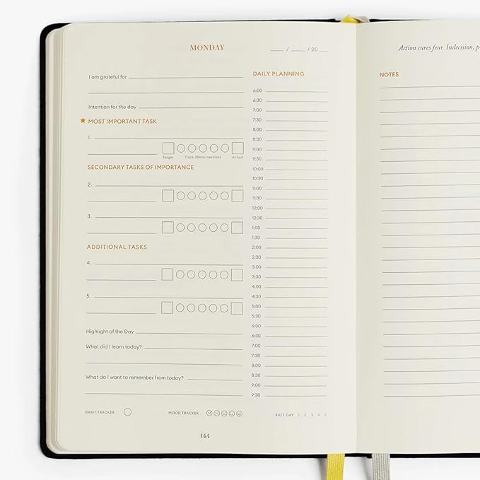Intelligent Change 3-Month Productivity Planner 2025, Productivity Tools for Time Management & Mindfulness, Daily Planner To Do List, A5 Undated Quarterly Planner (Black)