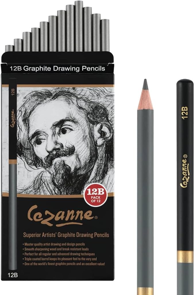 Cezanne Graphite Drawing Pencils Set - 6B, Set of 12 Break-Resistant Graphite Lead, Easy-to-Sharpen Sketch Pencils, Master Artist Quality Graphite Pencils for Technical and Artistic Drawing