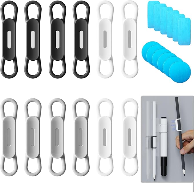 Freewindo 12 Pack Magnetic Pencil Holder Silicone Magnetic Pen Holder for Refrigerator, Magnetic Dry Erase Marker Holder for Whiteboard, Desk, Clipboard, Locker Accessories (4back+4grey+4white)