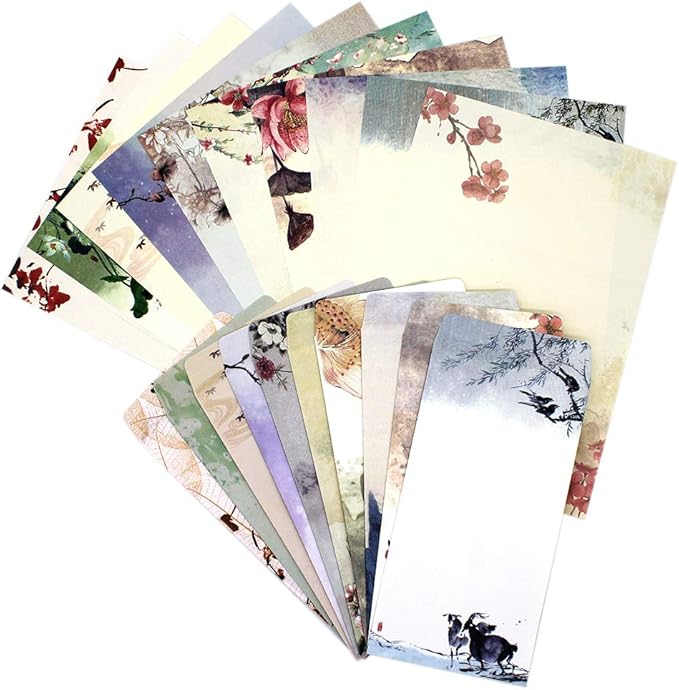 Stationery Paper and Envelopes Set,60PCS Stationary Set(40 stationery Papers + 20 Envelopes) 10 Different Color Ink Painting Classic Vintage Antique Design With Tape. (60 PC)