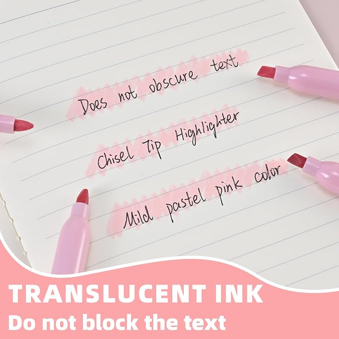 Cgerma Pink Highlighter 12 Pack, Mild Pastel Color, Chisel Tip Highlighters, Quick-Drying, Cute Aesthetic Markers for Journaling, Study, School Office Supplies
