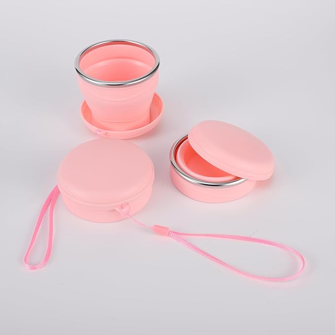 Qiao&Kai Collapsible Silicone Cup 6oz(180ml) with Gift Box – Portable, Leak-Proof Travel Tumbler for Hiking, Camping, Gym & Daily Use – BPA-Free, Eco-Friendly (Pink)
