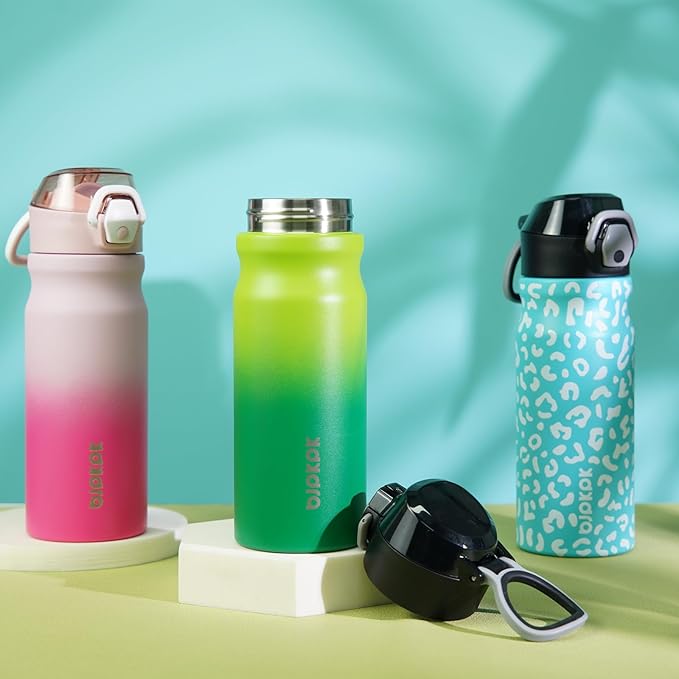 BJPKPK 18oz Insulated Water Bottle with Straw Stainless Steel Double Wall Water Bottles BPA Free Leak Proof Thermal Flask with Lockable Flip Lid and Soft Silicone Spout,Bubble Gum