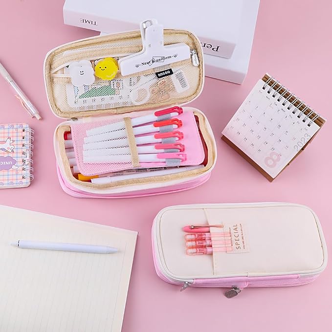 iSuperb Foldable Pencil Case Zipper Big Capacity Aesthetic Canvas Pencil Pouch Compartments Stationery Organizers Pen Bag for Kids Girls Boys Teen Child Student School Supplies Makeup Bags