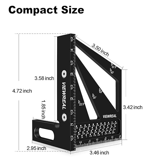 Multi-Angle Measuring Ruler,3D Woodworking Square, 22.5-90 Degree Aluminum Alloy Protractor for Precision Carpentry, Engineering & DIY Projects, Laser Etched, Durable, Portable - Black