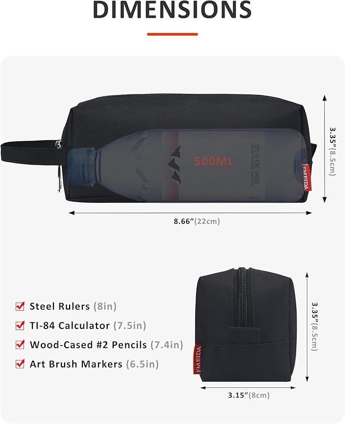 Fmeida Pencil Case Pouch Black - Initial A Zipper Pencil Pouch Portable Pencil Bag Simple Office Stationery Pouch with Handle - Personalized Gift