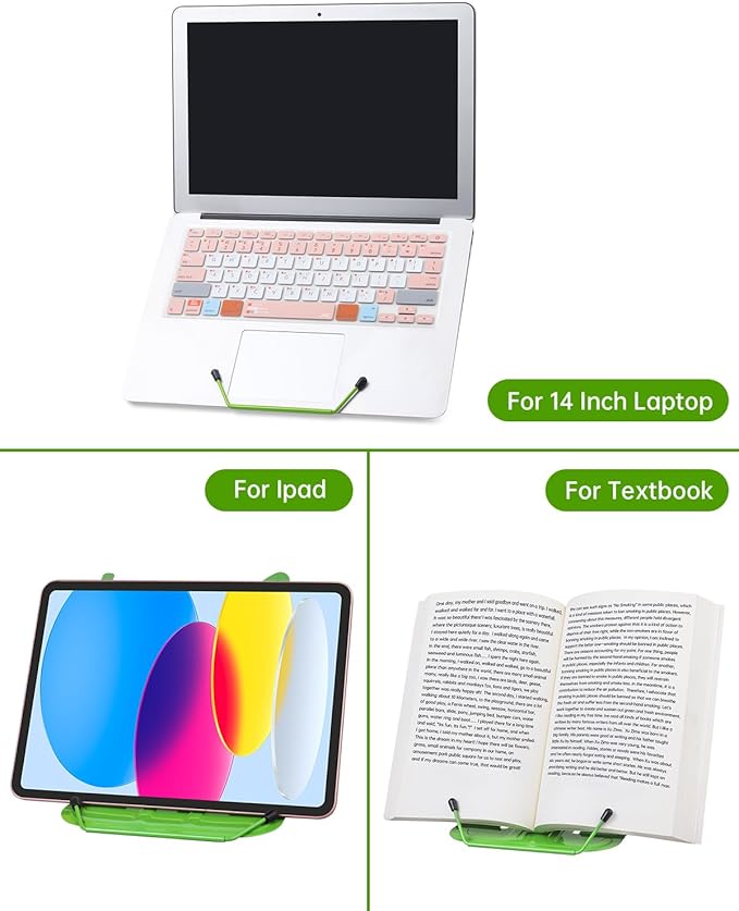 Honagu Adjustable Metal Book Holder, Document Holder, Sturdy Typing Stand for Cookbooks, Textbooks, Tablets, Music Books (Green)