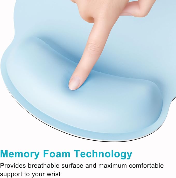 Dapesuom Ergonomic Mouse Pad with Wrist Support, Comfortable Memory Foam Wrist Rest for Easy Typing Pain Relief, Cute Computer Gaming Desktop Mouse Mat with Non-Slip Base for Laptop, Office, Sky Blue
