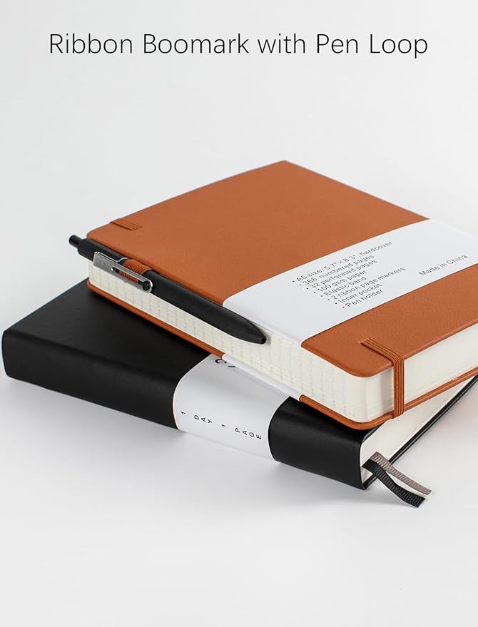 Thick College Ruled Notebook with 366 Numbered Pages, A5 Journals for Writing with 100GSM Lined Paper, Hardcover Leather Notebooks for Women Men School Note Taking Office Work Diary, Beige