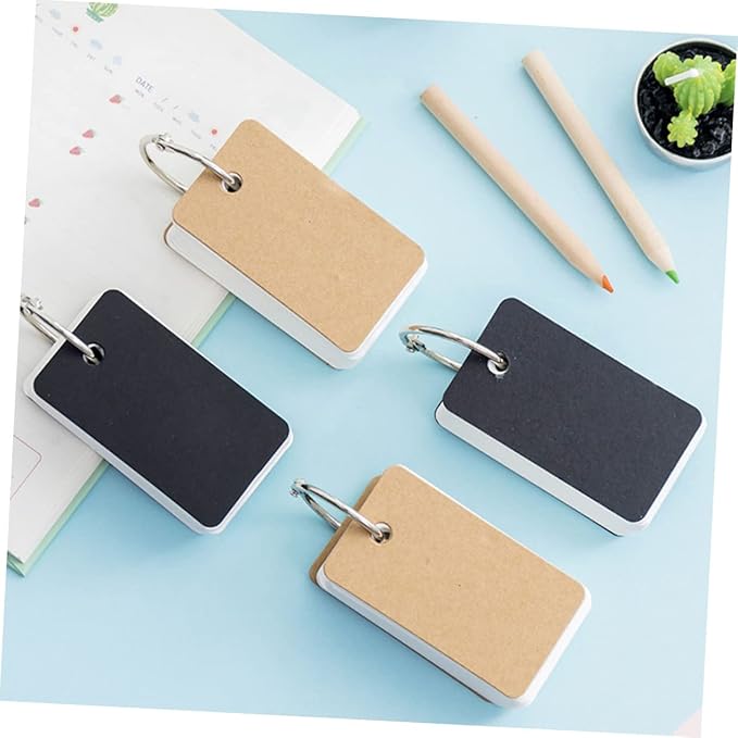 DOITOOL 4pcs Blank Flashcards Notepad with Binder Rings Simple Style Memo Cards for Students Portable Memory Cards for Note Taking and Learning Black Kraft Paper
