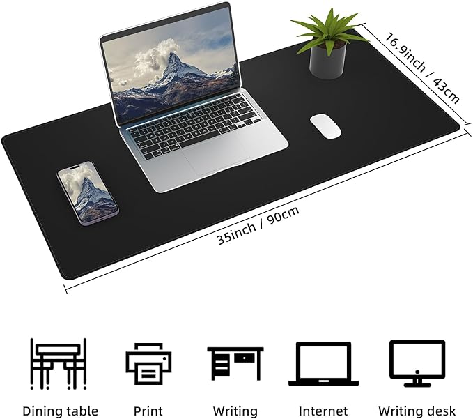 AFIING Cork Desk Mat 35.4" x 17", Dual-Sided Natural Cork & PU Leather Desk Pad, Non-Slip Waterproof Large Mouse Pad for Office, Home & Gaming (Black)