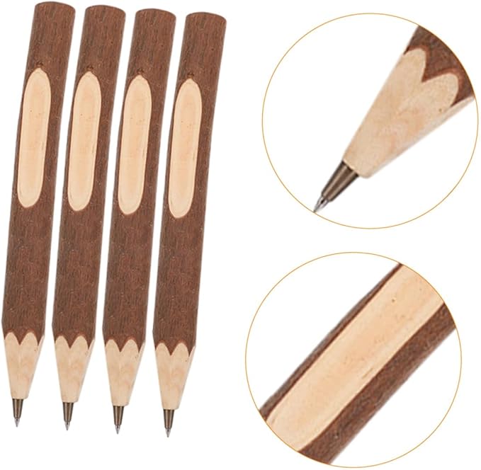 TEHAUX Natural Wood Ballpoint Pens 13cm Small Tree Bark Biodegradable Wooden Writing Pens 10pcs for Home and Office Use
