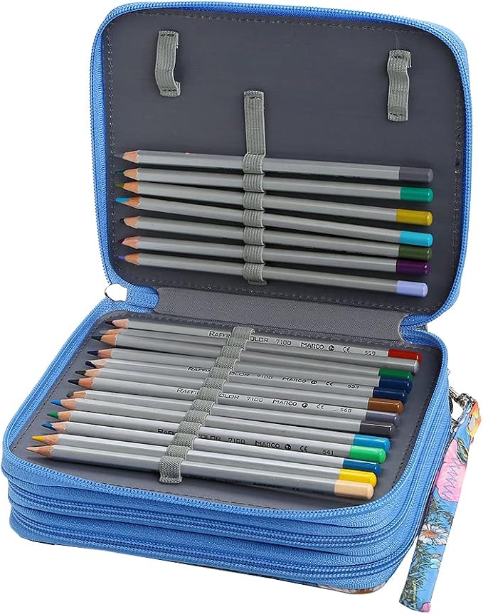 72 Slots Pencil Case Organizer w/Removal Handle Strap | 3-Layer Zipped Pencils Box Large for Colored Pencils Watercolor Pencils for Office and Travel for Artist
