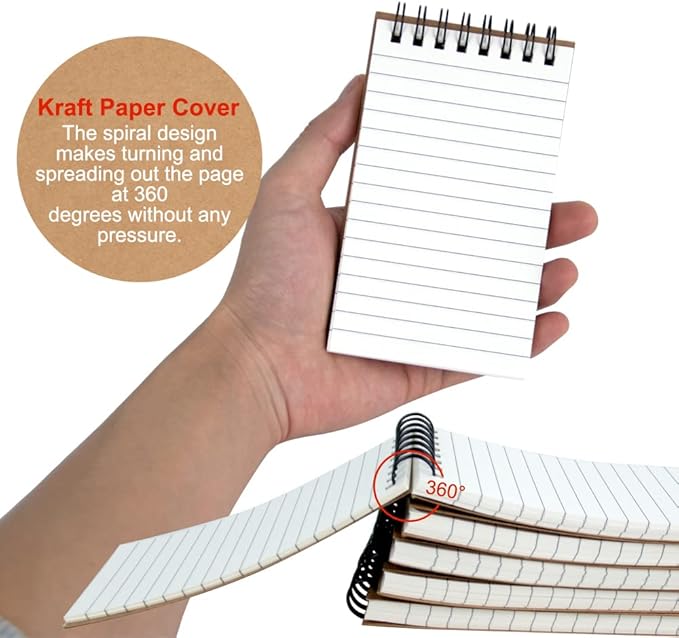 wavamawa Pocket Notebooks, 3x5 Small Notepads, Mini Top Spiral Notebook, Little Size, Lined College Ruled Paper, Tiny Memo Pads for Home, Office, Work, School, Meeting, or Travel,6 Pack