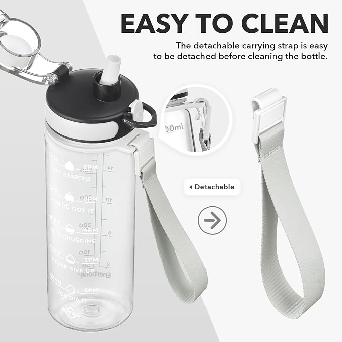 Enerbone Water Bottle, Leakproof BPA & Toxic Free, Motivational Water Bottle with Times to Drink and Straw, Fitness Sports Water Bottle with Strap for Office, Gym, Outdoor Sports
