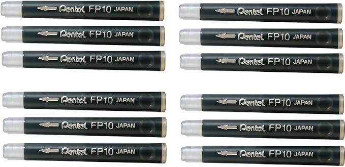 Pentel Arts Pocket Brush Refills, Black Ink, Value Set of 12