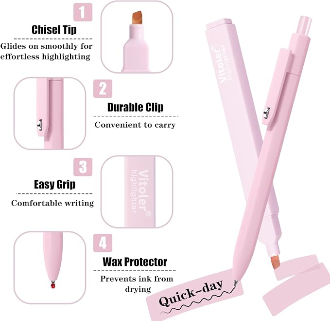 Vitoler Highlighters and Gel Pens，12 Pack Assorted Colors | Chisel Tip Quick Dry Aesthetic Highlighters and 0.5mm Black Ink Pens for Study, Journaling and Office Supplies