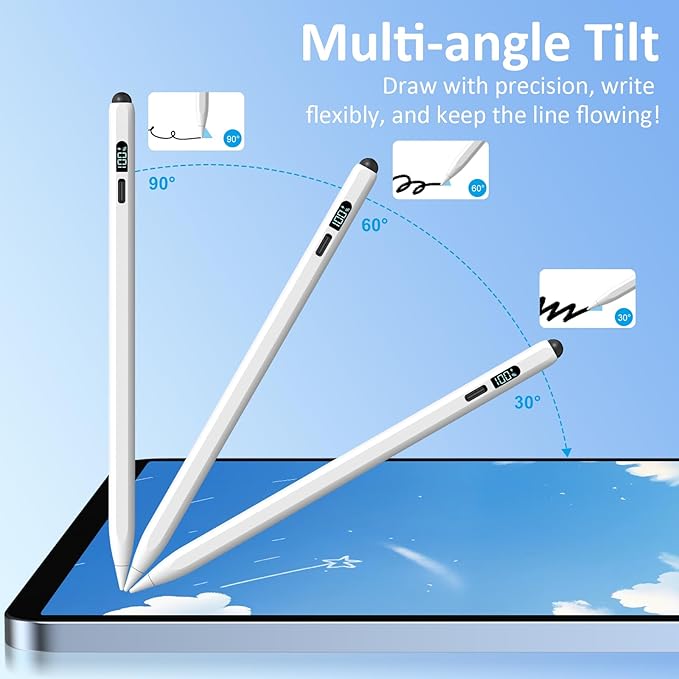 Digiroot iPad Apple Pencil 2025-2018, LED Power Display Dual-Tip Stylus Pen with 3X Fast Charge, Compatible for iPad A16 11/10/9/8/7/6, Pro 11"/12.9"/13''/M4, Air M3/M2/5/4/3, Mini 7/6/5