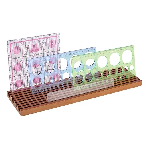 PH PandaHall 9-Slot Wooden Quilting Ruler Organizer, Ruler Holder Storage Rack Rulers Stand for Quilting Rulers 4mm Grid Ruler Holder for Home Sewing Accessories and Supplies, Brown, 14.9x3.9 inches