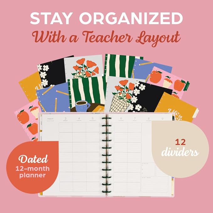 Happy Planner Disc-Bound 12-Month July 2026–June 2027 Academic Planner with 3 Extra Months, Big Size, 8.5" x 11", Teacher Layout, Sunday Sketches